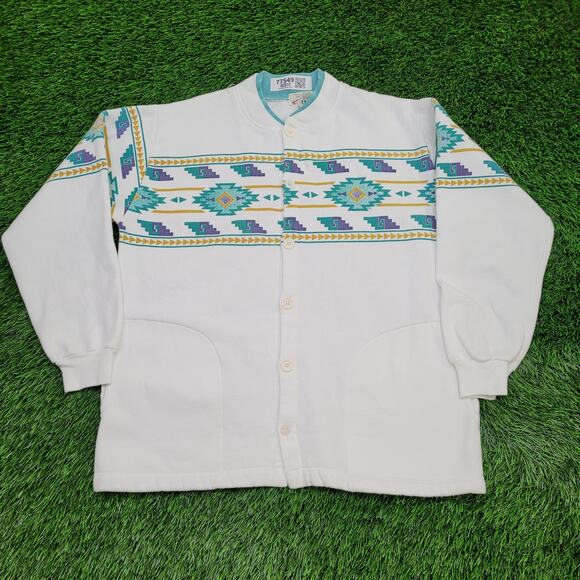Vintage 80s Native-American Cardigan Sweatshirt Large 22x26 - Picture 1 of 15